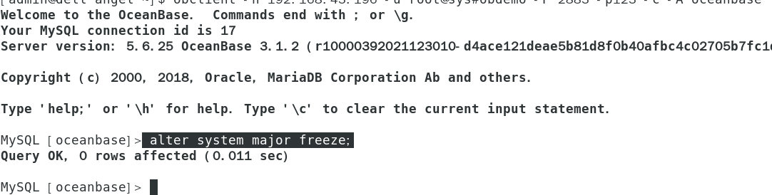 做一次集群合并 alter system major freeze没有结果产生？-开源基础软件社区